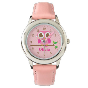 Chouette Rose Cute Sur Branche Filles Montre Perso