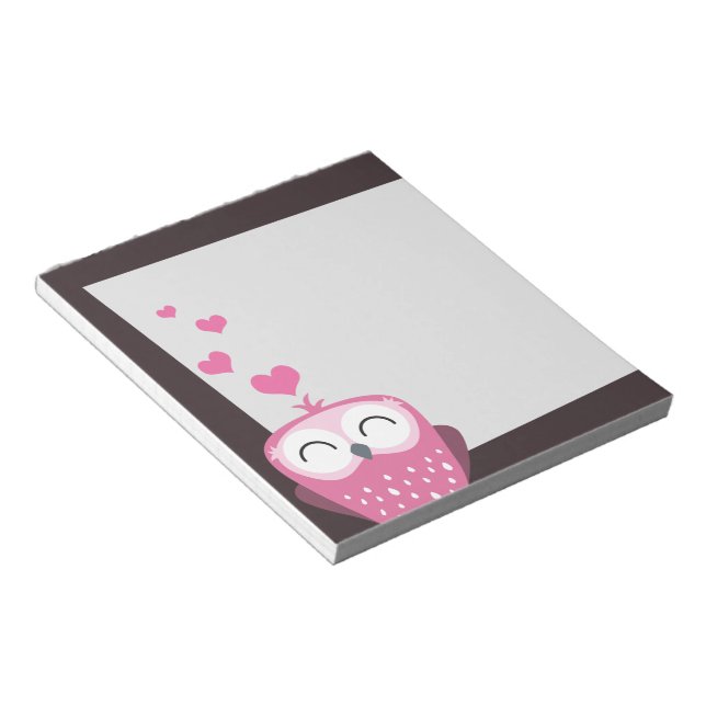 Chouette rose et Coeurs d'amour Bloc-notes (Incliné)