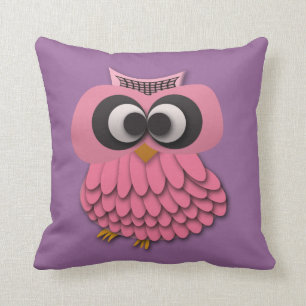 Chouette rose mignonne sur Coussin pourpre
