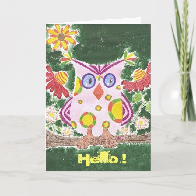 Chouette rose pâle avec carte de voeux arrière - p (Devant)