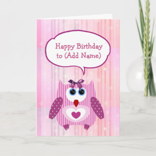 Chouette rose personnalisée Bonne carte d'annivers