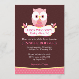 Chouette sucrée Chouette Bébé Invitations - Rose