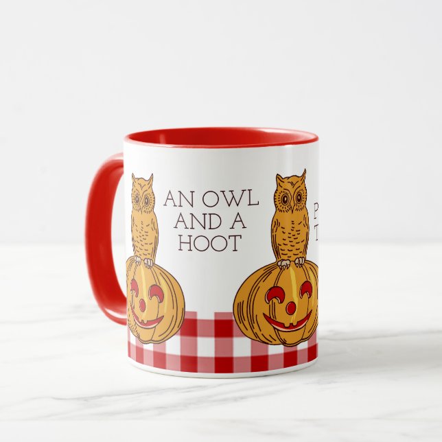 Chouette sur Citrouille En vichy Motif Mug (Devant gauche)