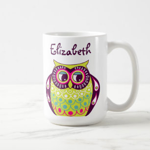 Chouette Tawny colorée Nom personnalisé Mug