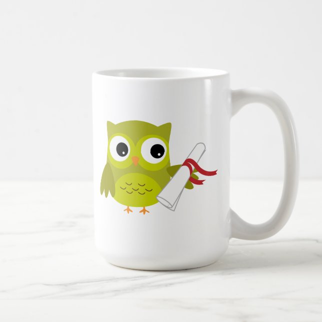 Chouette verte avec Mug Diplômé (Droite)