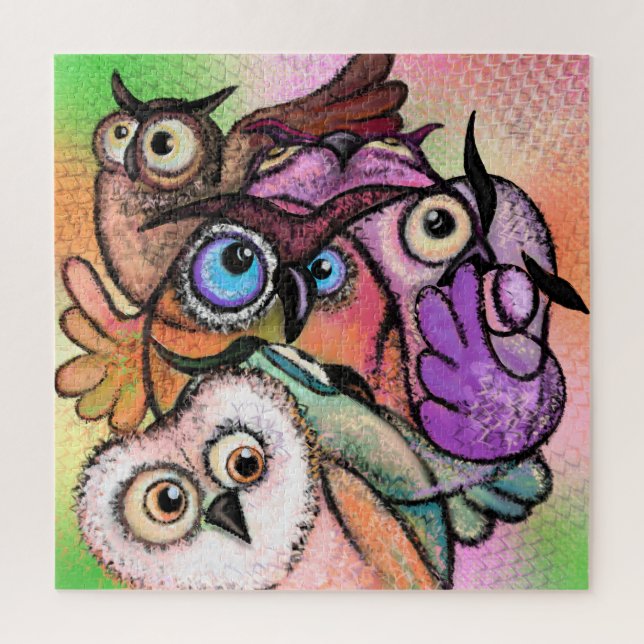 Chouettes colorées Puzzle peinture amusante (Vertical)