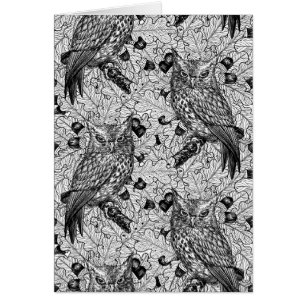 Chouettes dans le chêne, noir et blanc