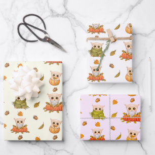 Chouettes de automne adorables 2 feuilles de papie