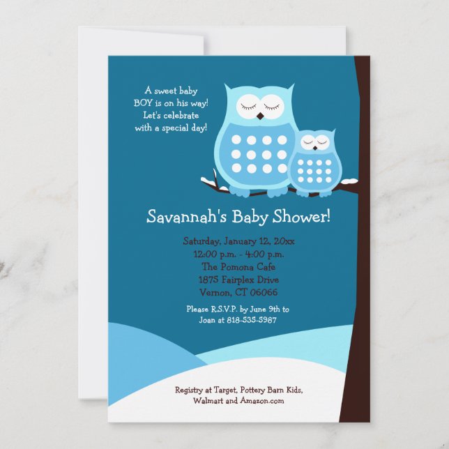 Chouettes de neige 5x7 Baby shower Invitation - Bl (Devant)