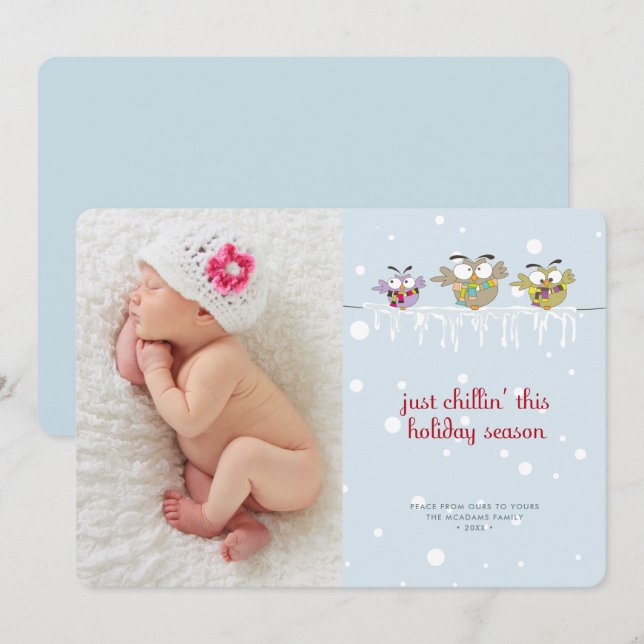 Chouettes de Noël Carte photo de vacances (Devant / Derrière)