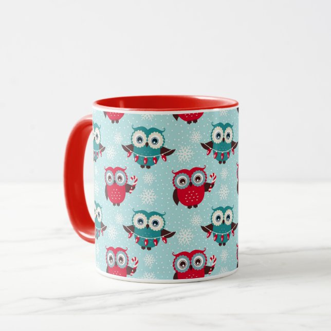 Chouettes de Noël mignonnes Mug Motif (Devant gauche)