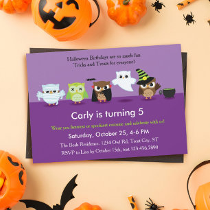 Chouettes d'Halloween en costume Invitation d'anni