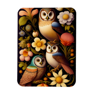 Chouettes et fleurs Magnet Haeckel moderne