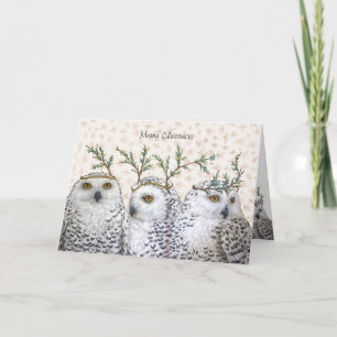Chouettes festives sur la neige Carte de Noël