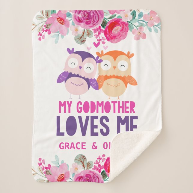 Chouettes Florales Couverture bébé - Ma Godmère m' (Devant)