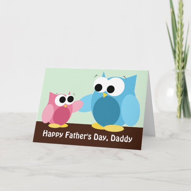Chouettes papa et fille - Carte Fête des pères (Devant)