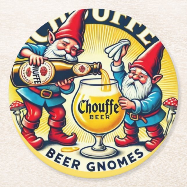 Chouffe Beer Gnomes Theme Design Runder Pappuntersetzer (Vorderseite)