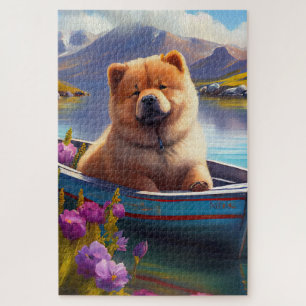 Chow Chow auf einem Paddel: Ein landschaftliches A