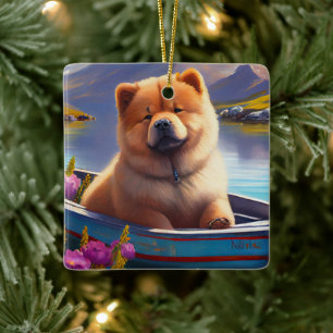 Chow Chow auf einem Paddel: Ein landschaftliches A Keramikornament