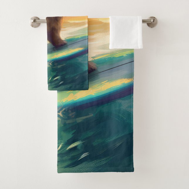Chow Chow Beach Surfen Malerei Badhandtuch Set (Insitu)
