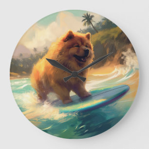 Chow Chow Beach Surfen Malerei Große Wanduhr