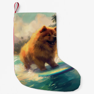 Chow Chow Beach Surfen Malerei Kleiner Weihnachtsstrumpf