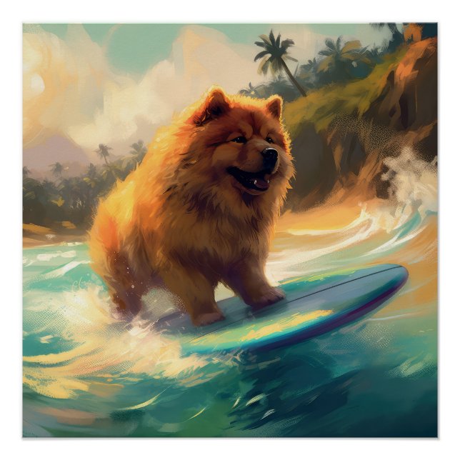 Chow Chow Beach Surfen Malerei Poster (Vorderseite)