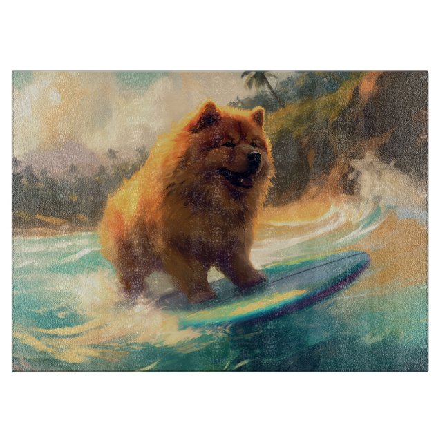 Chow Chow Beach Surfen Malerei Schneidebrett (Vorderseite)