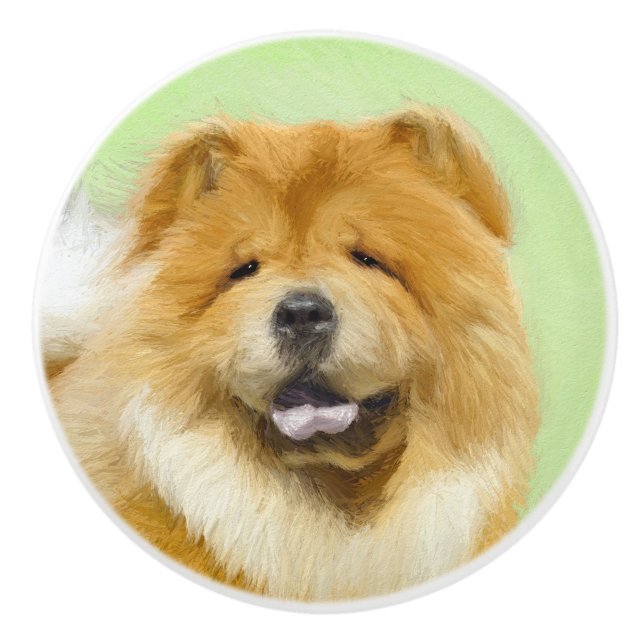 Chow Chow Cainting - Niedliche Original Hunde Art Keramikknauf (Vorderseite)