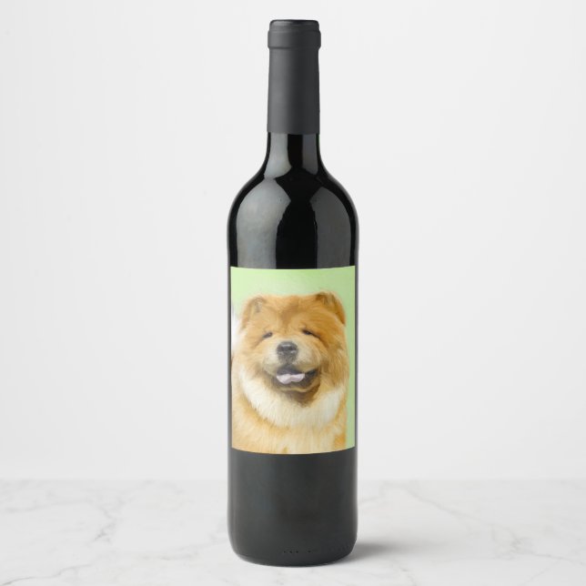Chow Chow Cainting - Niedliche Original Hunde Art Weinetikett (Vorderseite)