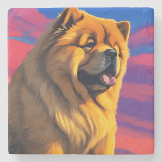 Chow Chow Cainting Steinuntersetzer (Vorderseite)