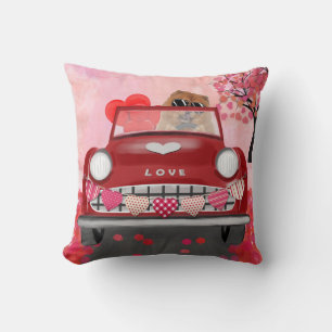 Chow Chow Chow Dog Driving Car mit Herz Valentin Kissen
