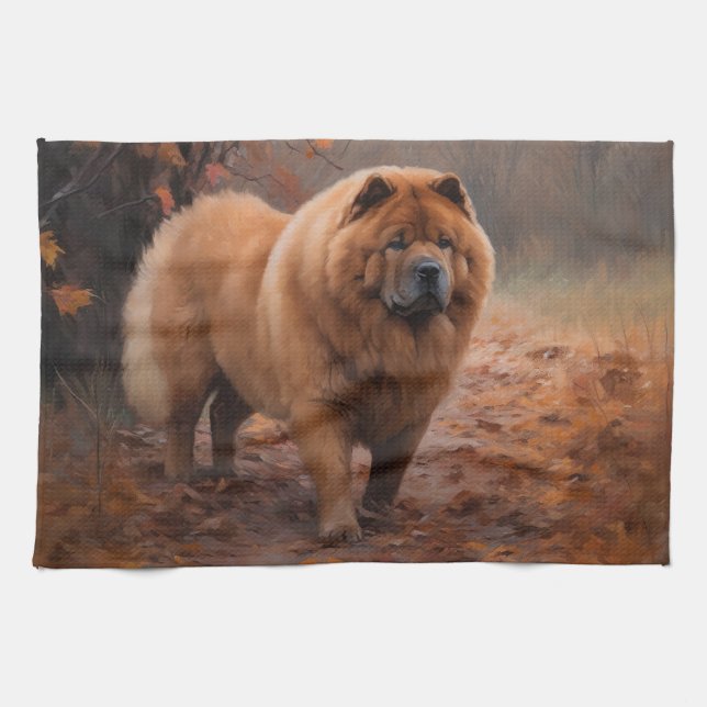 Chow Chow Chow im Herbst Leaves Inspiriert Geschirrtuch (Horizontal)