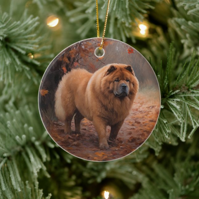 Chow Chow Chow im Herbst Leaves Inspiriert Keramik Ornament (Baum)