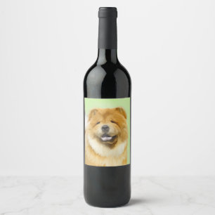Chow Chow Chow Painting - Niedliche Original Hund  Weinetikett