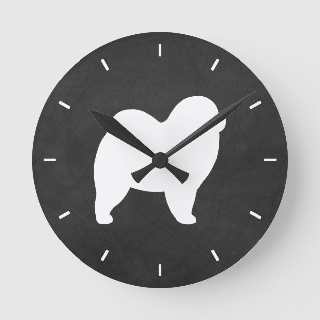 Chow Chow Chow-Silhouette Runde Wanduhr (Vorderseite)