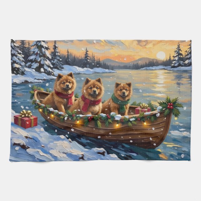 Chow Chow Christmas Boat Holiday Geschirrtuch (Horizontal)