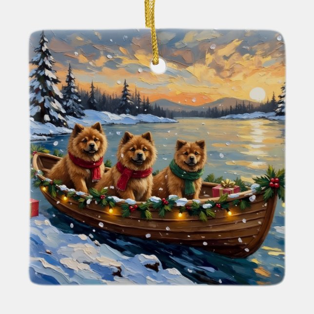 Chow Chow Christmas Boat Holiday Keramikornament (Vorderseite)