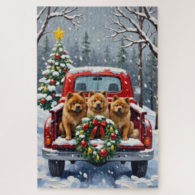 Chow Chow Christmas Red Truck Holiday (Vertikal)