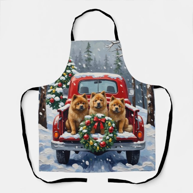 Chow Chow Christmas Red Truck Holiday Schürze (Vorderseite)