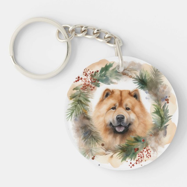 chow chow Christmas Wreath Festive Pup (Devant)