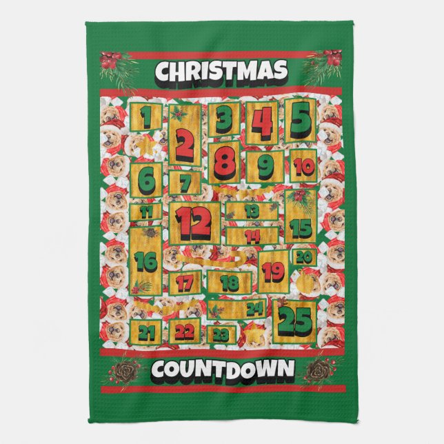 Chow Chow Countdown Weihnachtskalender Hund Geschirrtuch (Vertikal)