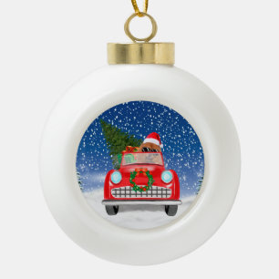 Chow Chow Dog Auto im Schnee Keramik Kugel-Ornament