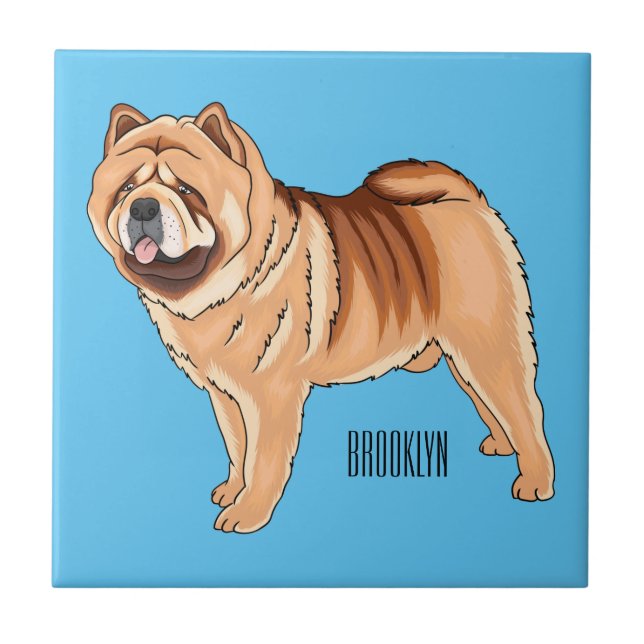 Chow Chow dog cartoon illustriert Fliese (Vorderseite)