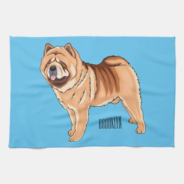 Chow Chow dog cartoon illustriert Geschirrtuch (Horizontal)