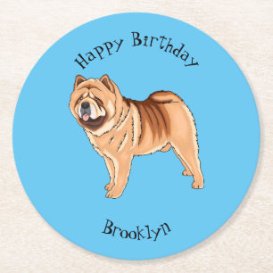 Chow Chow dog cartoon illustriert Runder Pappuntersetzer