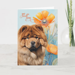 Chow Chow Dog Orange Poppy Blooms Get Well Karte