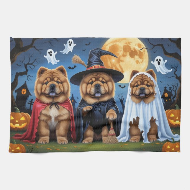 Chow Chow Dog Pumpkin Halloween Funny Geschirrtuch (Horizontal)
