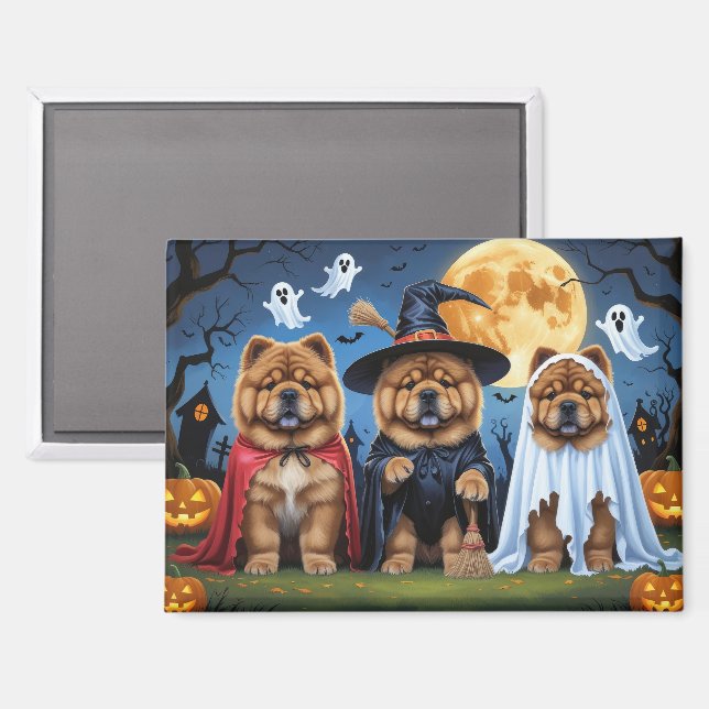 Chow Chow Dog Pumpkin Halloween Funny Magnet (Vorderseite/Rückseite)
