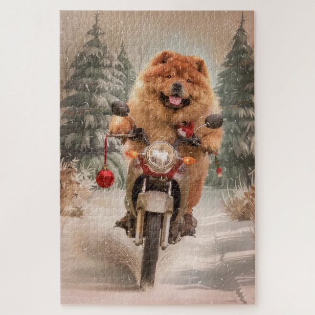 Chow Chow Dog Reiten Motorrad Weihnachten (Vertikal)